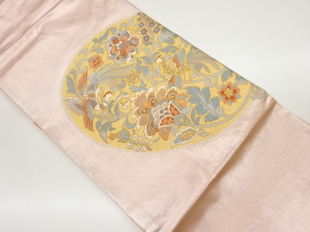 草花に鳳凰模様織出し名古屋帯